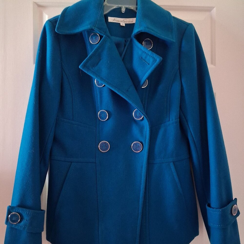 Woman's Winter/Fall Short "Pea" Coat-Turquoise Blue